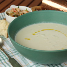 jordärtskockssoppa chiliräkor vitlöksbulle vegetarisk soppa